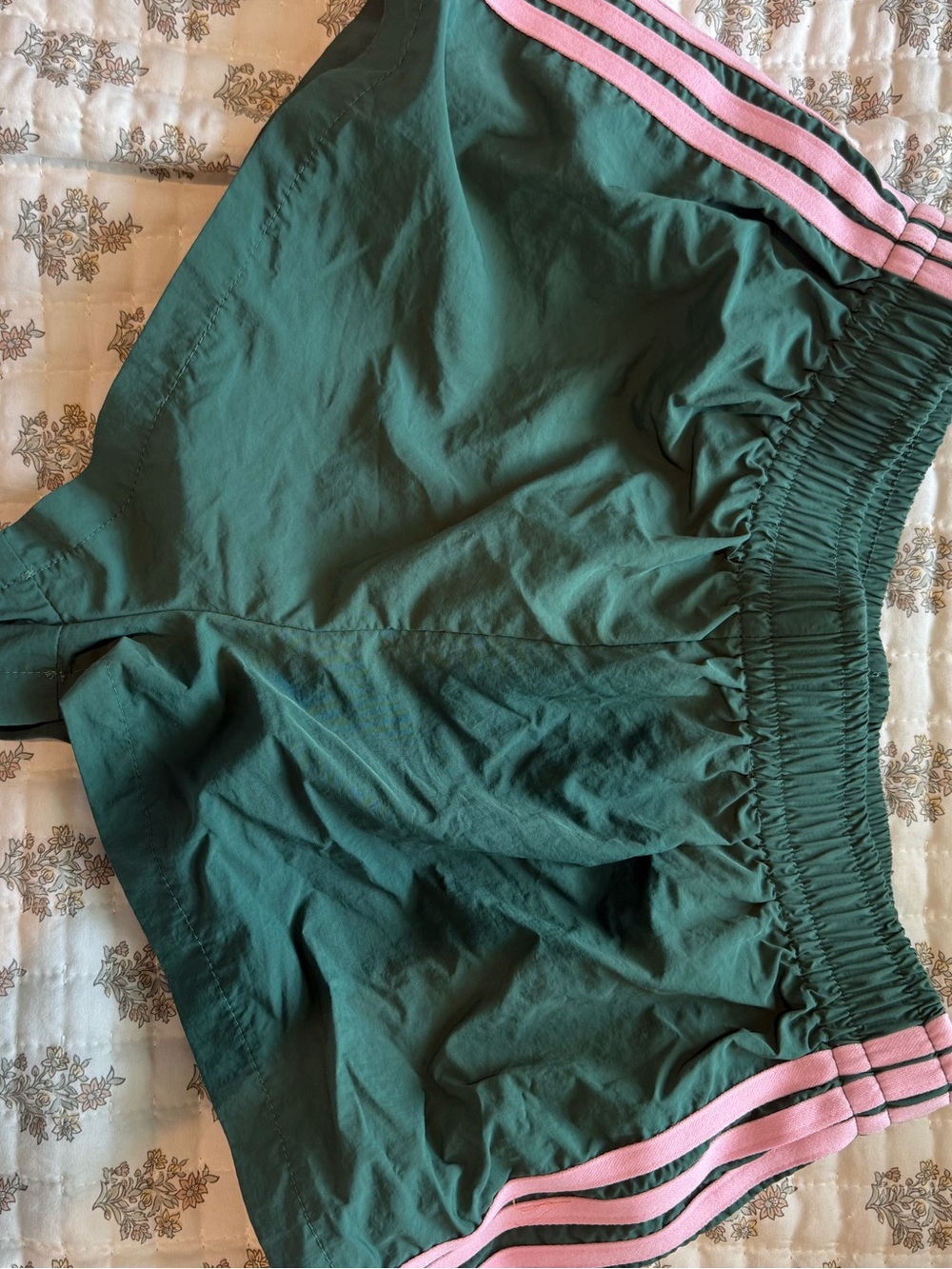 SHEIN Green Athletic Shorts with Pink Stripes